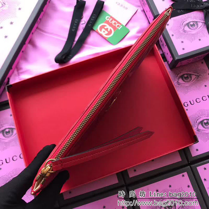 GUCCI古馳 歐洲正品原單 人形紋牛皮手拿包 476440 大紅全皮 WTG1527
